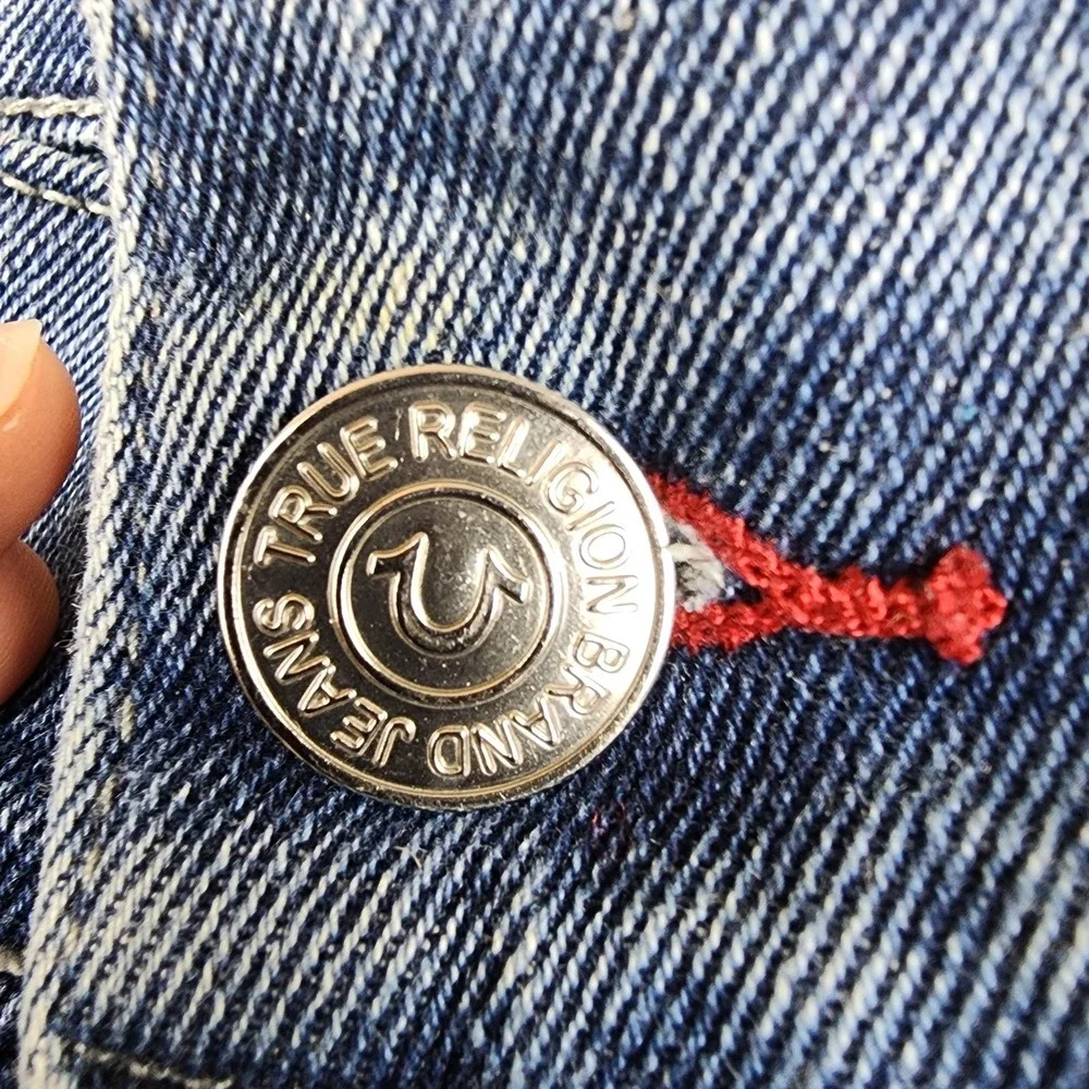 True Religion Rocco SN Flap Skinny Jeans Mens 29x31 Light Wash Distressed Denim